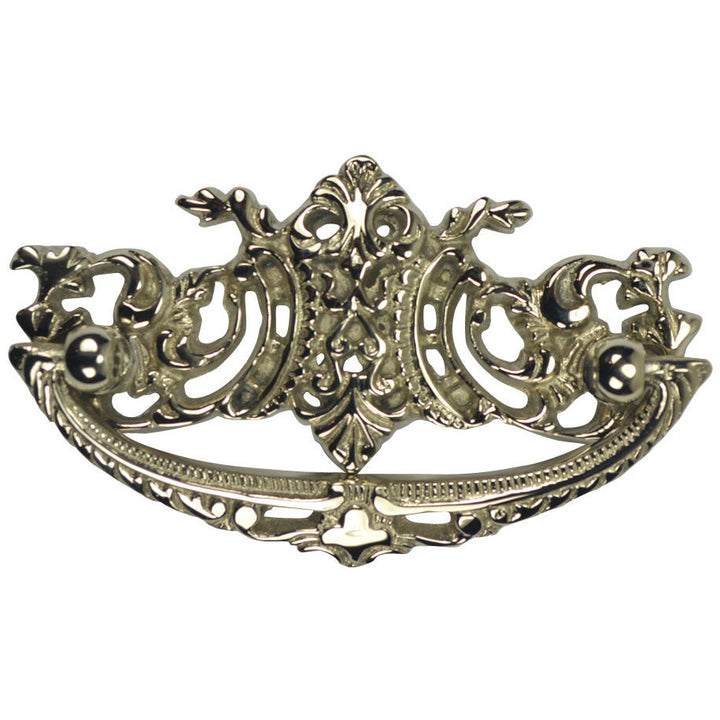 4 Inch Overall (3 Inch c-c) Solid Brass Baroque / Rococo Bail Pull (Polished Nickel Finish) COPPER MOUNTAIN HARDWARE