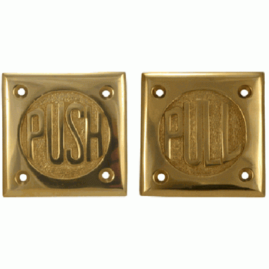 2 3/4 Inch Brass Classic American "Pull" & "Push" Signs (Polished Brass Finish) COPPER MOUNTAIN HARDWARE