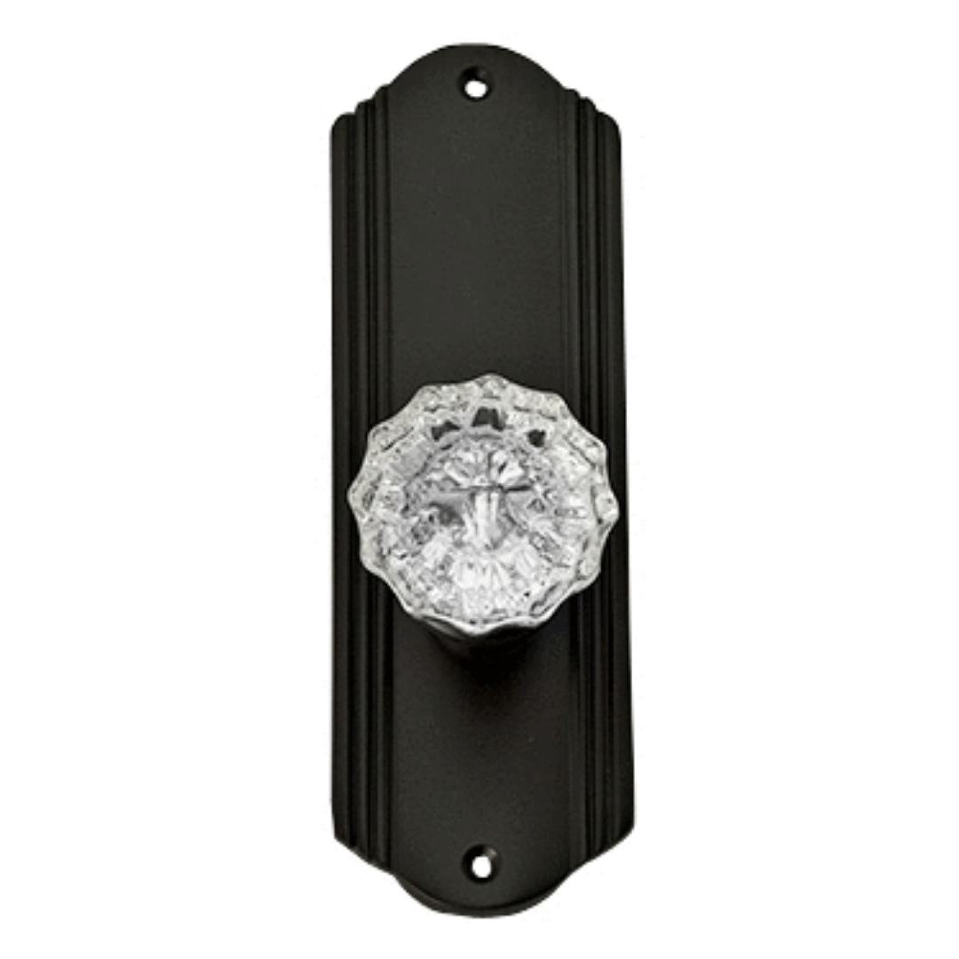 Art Deco Long Backplate Door Set with Fluted Crystal Door Knobs (Several Finishes Available) COPPER MOUNTAIN HARDWARE