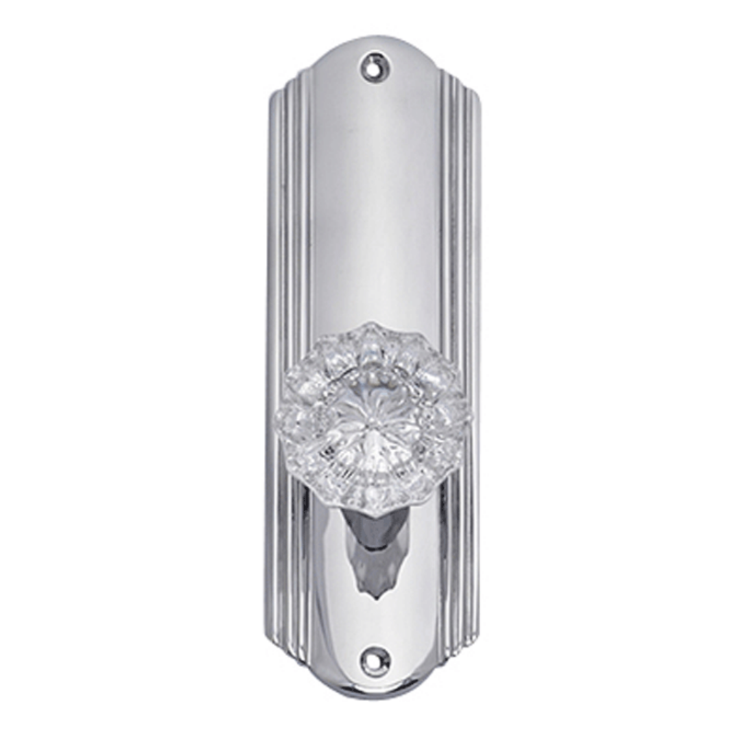 Art Deco Long Backplate Door Set with Fluted Crystal Door Knobs (Several Finishes Available) COPPER MOUNTAIN HARDWARE