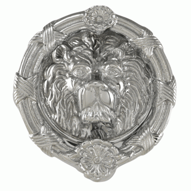 Ribbon & Reed 5 1/4 Inch Lion Head Door Knocker in Solid Brass (Polished Chrome Finish) COPPER MOUNTAIN HARDWARE