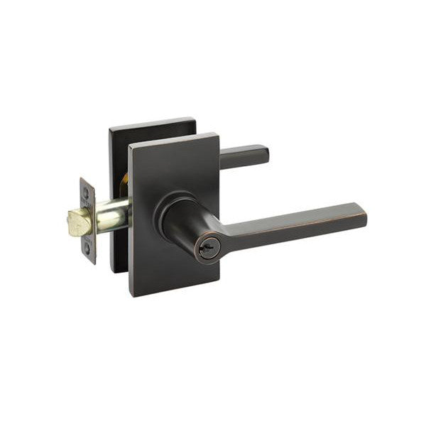 Emtek Solid Brass Helios Key In Door Lever with Modern Rectangular Rosette EMTEK