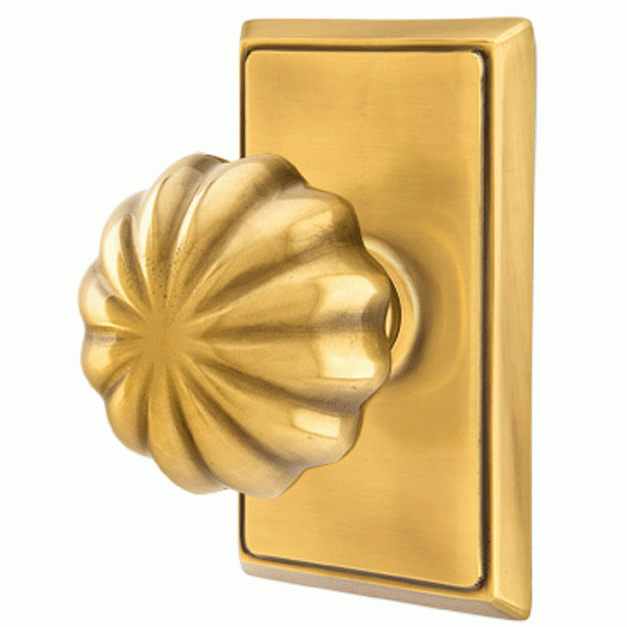 Solid Brass Melon Door Knob Set With Rectangular Rosette EMTEK