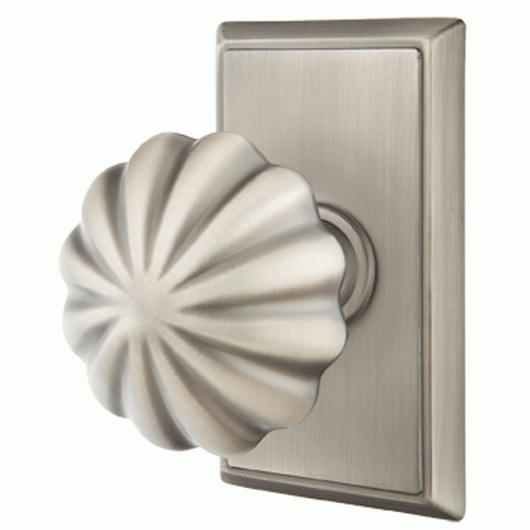 Solid Brass Melon Door Knob Set With Rectangular Rosette EMTEK