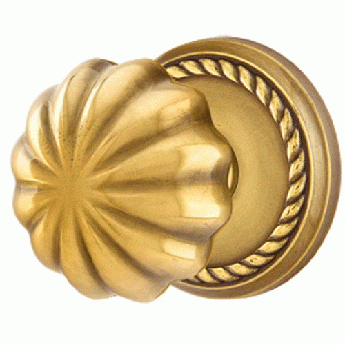 Solid Brass Melon Door Knob Set With Rope Rosette (Several Finish Options) EMTEK