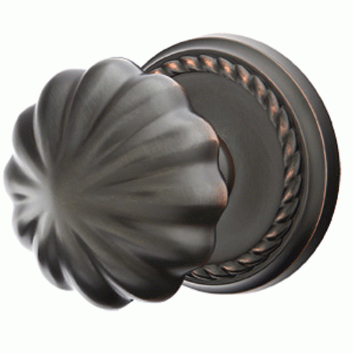 Solid Brass Melon Door Knob Set With Rope Rosette (Several Finish Options) EMTEK