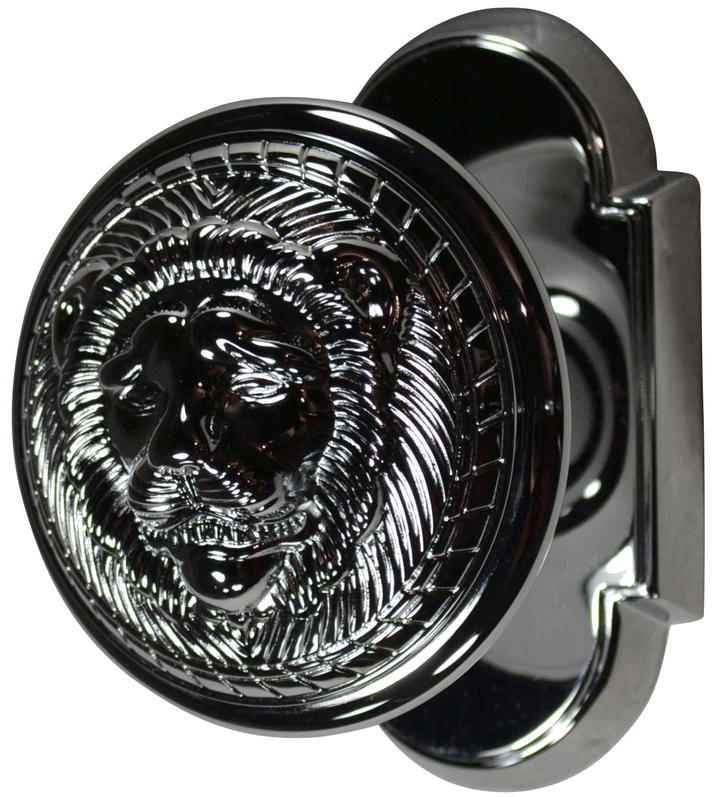 Solid Brass MGM Lion Head Door Knob Set With Arched Rosette COPPER MOUNTAIN HARDWARE