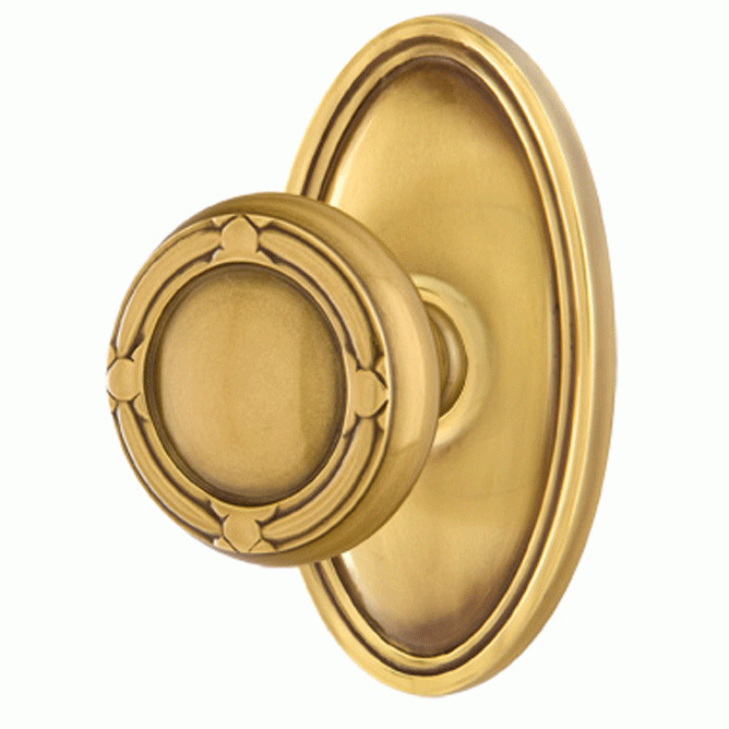 Solid Brass Ribbon & Reed Door Knob Set With Oval Rosette (Several Finish Options) EMTEK