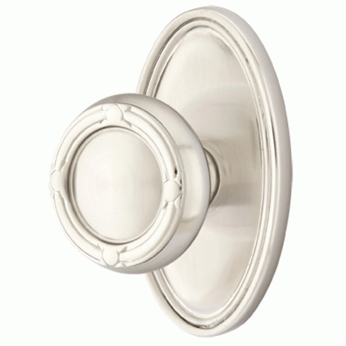 Solid Brass Ribbon & Reed Door Knob Set With Oval Rosette (Several Finish Options) EMTEK