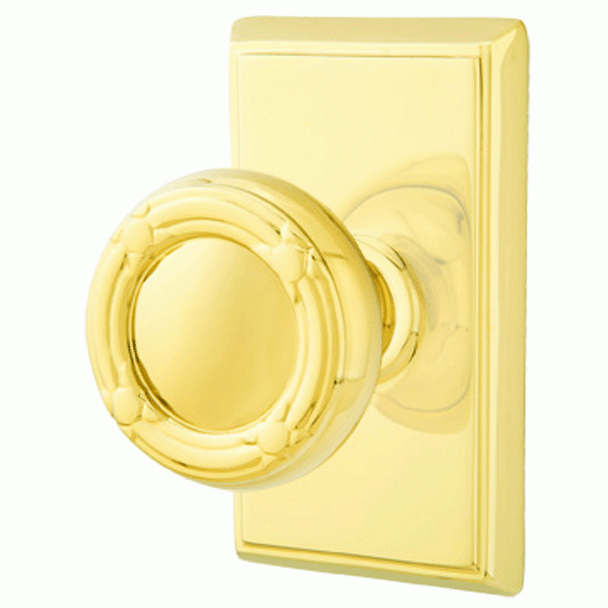 Solid Brass Ribbon & Reed Door Knob Set With Rectangular Rosette (Several Finish Options) EMTEK