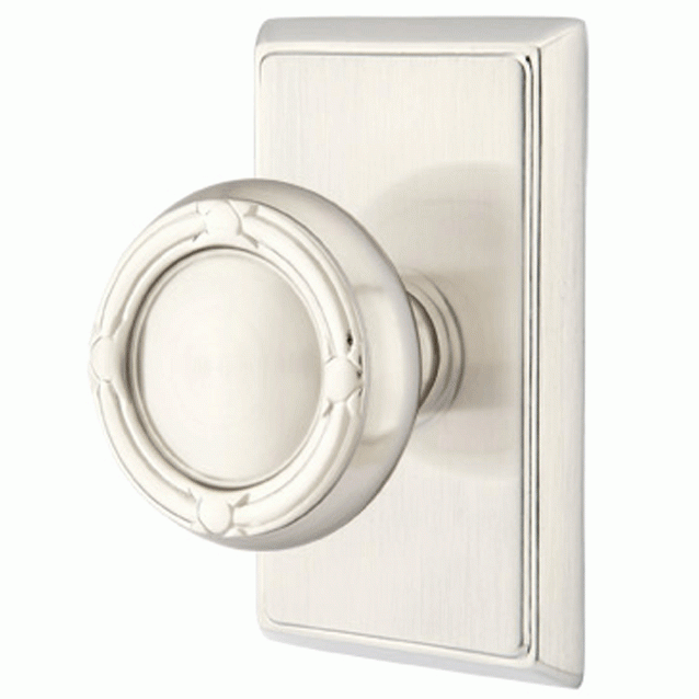 Solid Brass Ribbon & Reed Door Knob Set With Rectangular Rosette (Several Finish Options) EMTEK