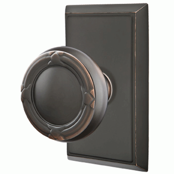 Solid Brass Ribbon & Reed Door Knob Set With Rectangular Rosette (Several Finish Options) EMTEK