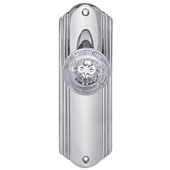 Art Deco Long Backplate Door Set with Round Crystal Door Knobs (Several Finishes Available) COPPER MOUNTAIN HARDWARE