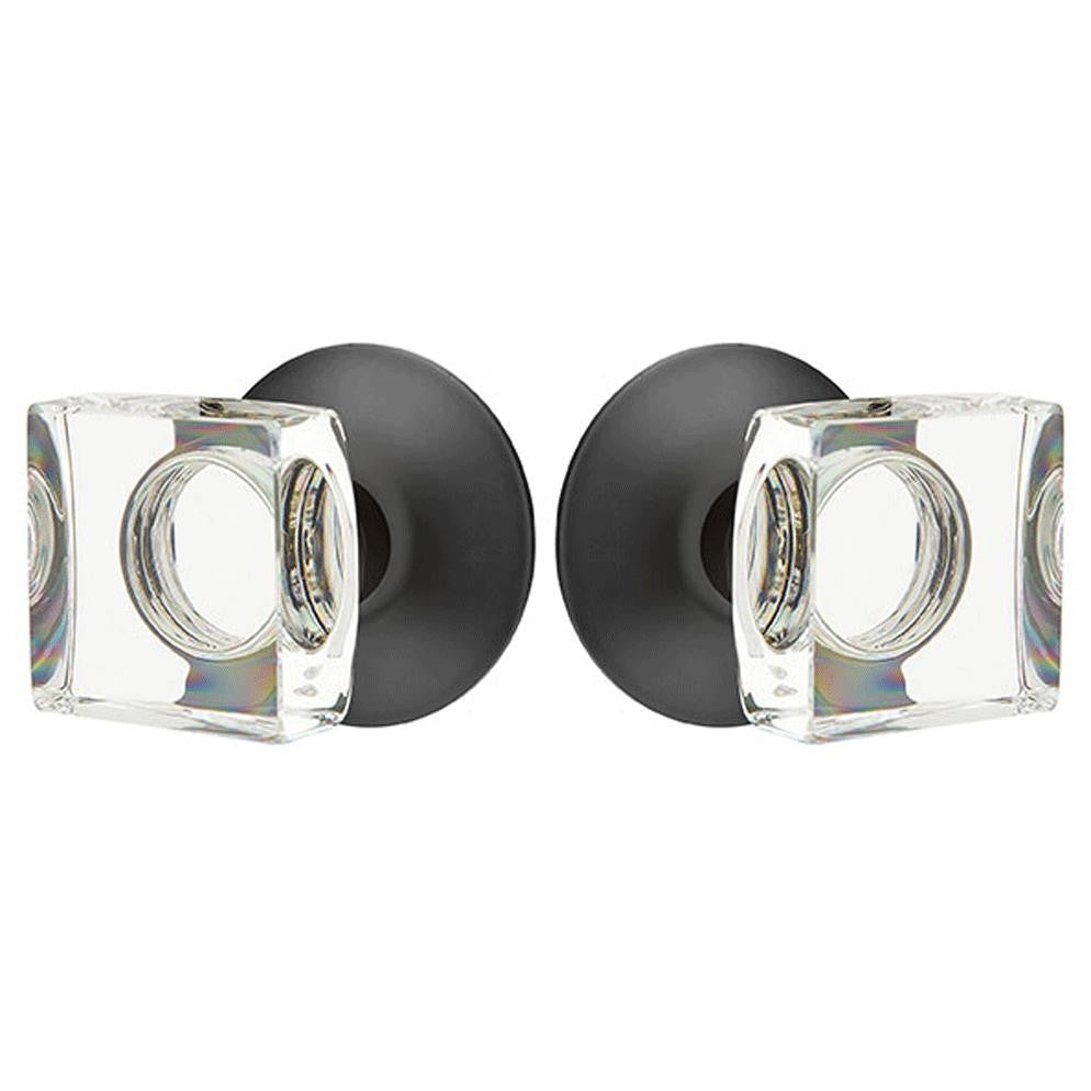 Modern Square Crystal Door Knob Set With Modern Rosette (Several Finish Options) EMTEK