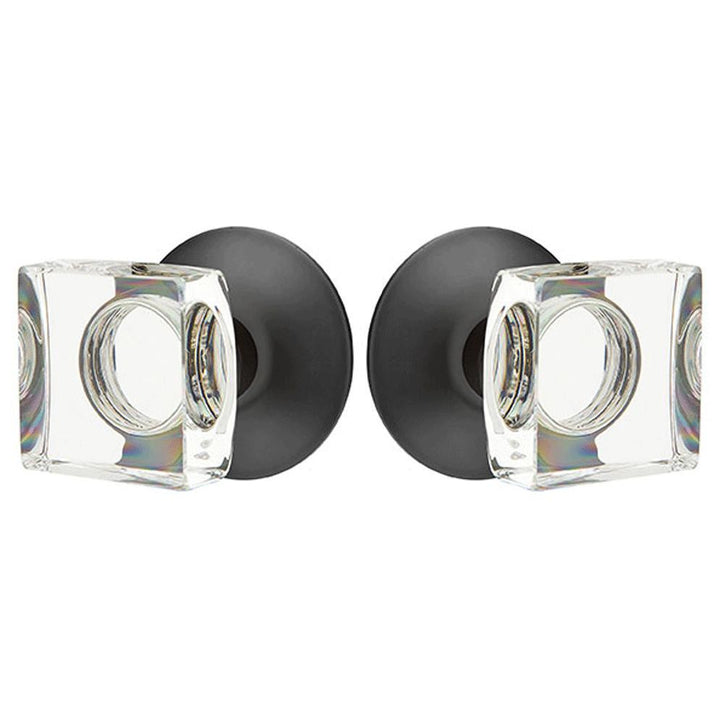 Modern Square Crystal Door Knob Set With Modern Rosette (Several Finish Options) EMTEK