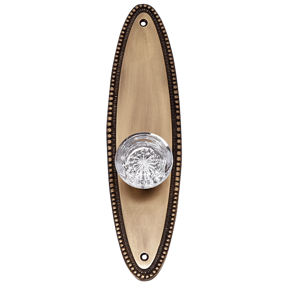 Oval Beaded Backplate Door Set with Round Crystal Door Knobs (Several Finishes Available) COPPER MOUNTAIN HARDWARE