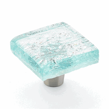 1 1/2 Inch Ice Aqua Pearl Square Knob (Stainless Steel Finish) SCHAUB