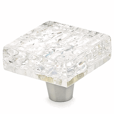 1 1/2 Inch Ice Clear Pearl Square Knob (Stainless Steel Finish) SCHAUB