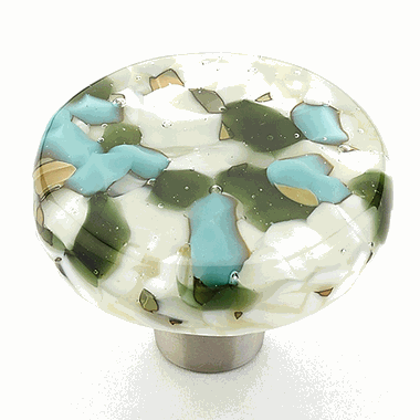 1 1/2 Inch Ice Green & Blue Pebbles Round Knob (Stainless Steel Finish) SCHAUB