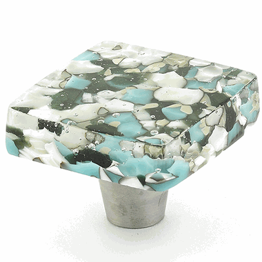 1 1/2 Inch Ice Green & Blue Pebbles Square Knob (Stainless Steel Finish) SCHAUB