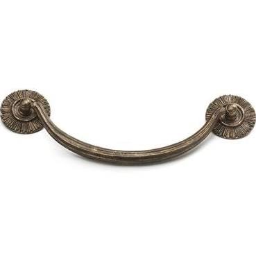 2 1/8 Inch (5 1/2 Inch c-c) Sunburst Cabinet Bail Pull with Rosettes (Highlighted Bronze Finish) SCHAUB