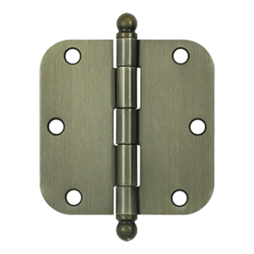 3 1/2 Inch x 3 1/2 Inch Ball Tip Steel Hinge (Antique Brass Finish) DELTANA