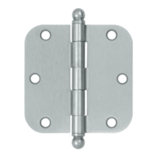 3 1/2 Inch x 3 1/2 Inch Ball Tip Steel Hinge (Brushed Chrome Finish) DELTANA