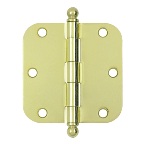 3 1/2 Inch x 3 1/2 Inch Ball Tip Steel Hinge (Polished Brass Finish) DELTANA