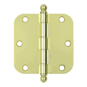 3 1/2 Inch x 3 1/2 Inch Ball Tip Steel Hinge (Polished Brass Finish) DELTANA