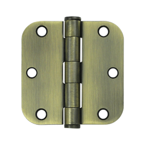 3 1/2 Inch x 3 1/2 Inch Heavy Duty Steel Hinge (Antique Brass Finish) DELTANA