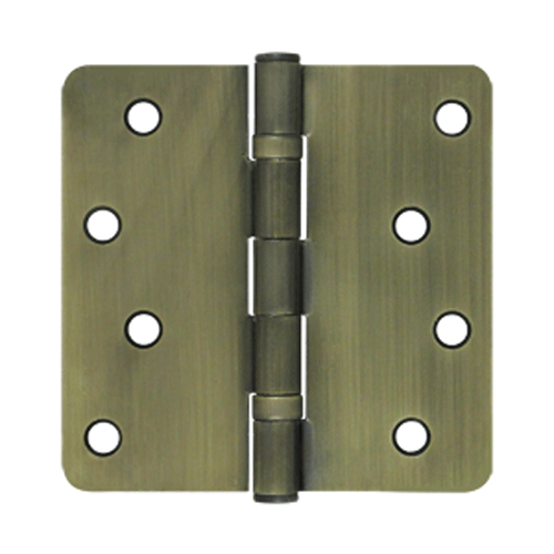 4 Inch x 4 Inch Ball Bearing Steel Hinge (1/4 Radius Corner, Antique Brass Finish) DELTANA