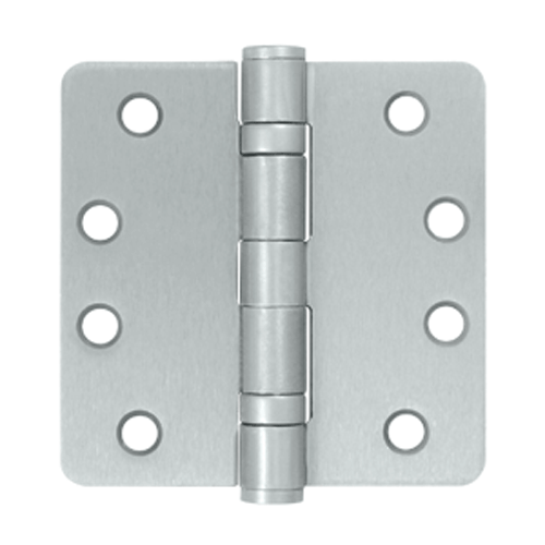 4 Inch x 4 Inch Ball Bearing Steel Hinge (1/4 Radius Corner, Brushed Chrome Finish) DELTANA
