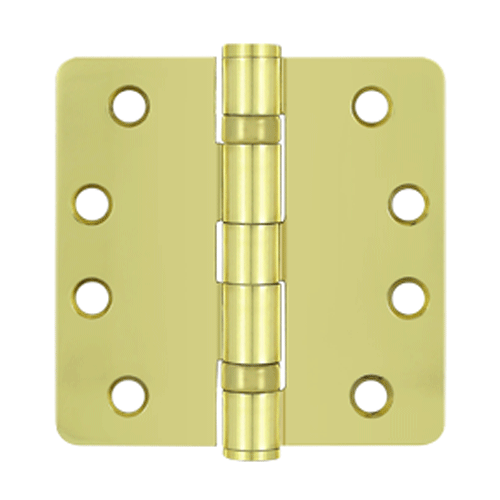4 Inch x 4 Inch Ball Bearing Steel Hinge (1/4 Radius Corner, Polished Brass Finish) DELTANA