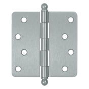 4 Inch x 4 Inch Ball Tip Steel Hinge (1/4 Radius Corner, Brushed Chrome Finish) DELTANA