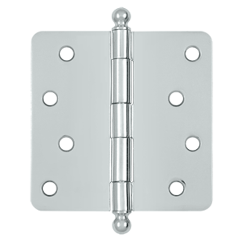 4 Inch x 4 Inch Ball Tip Steel Hinge 1/4 Radius Corner (Chrome Finish) DELTANA
