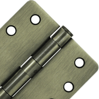4 Inch x 4 Inch Non-Removable Pin Steel Hinge (1/4 Radius Corner, Antique Brass Finish) DELTANA
