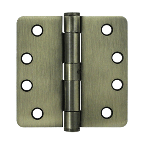 4 Inch x 4 Inch Non-Removable Pin Steel Hinge (1/4 Radius Corner, Antique Brass Finish) DELTANA