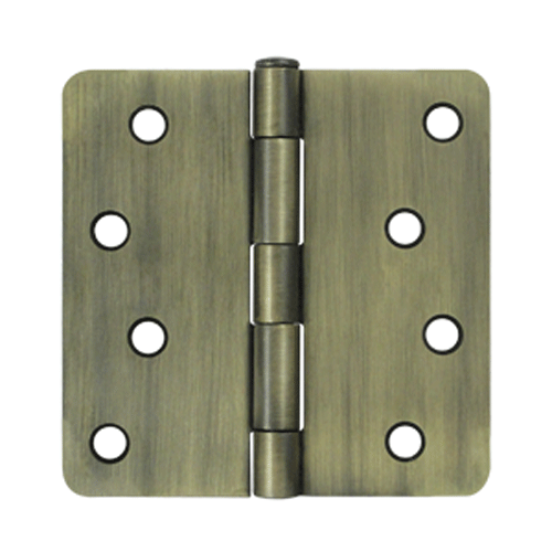 4 Inch x 4 Inch Steel Hinge (1/4 Radius Corner, Antique Brass Finish) DELTANA