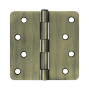 4 Inch x 4 Inch Steel Hinge (1/4 Radius Corner, Antique Brass Finish) DELTANA