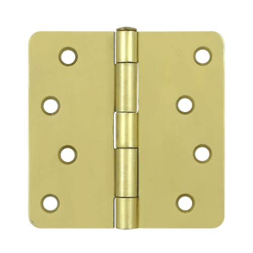 4 Inch x 4 Inch Steel Hinge (1/4 Radius Corner, Brushed Brass Finish) DELTANA