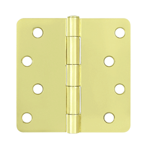 4 Inch x 4 Inch Steel Hinge (1/4 Radius Corner, Polished Brass Finish) DELTANA