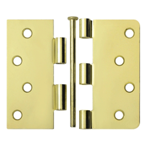 4 Inch x 4 Inch Steel Hinge (1/4 Radius x Square Corner, (Polished/Brushed Brass Finish) DELTANA