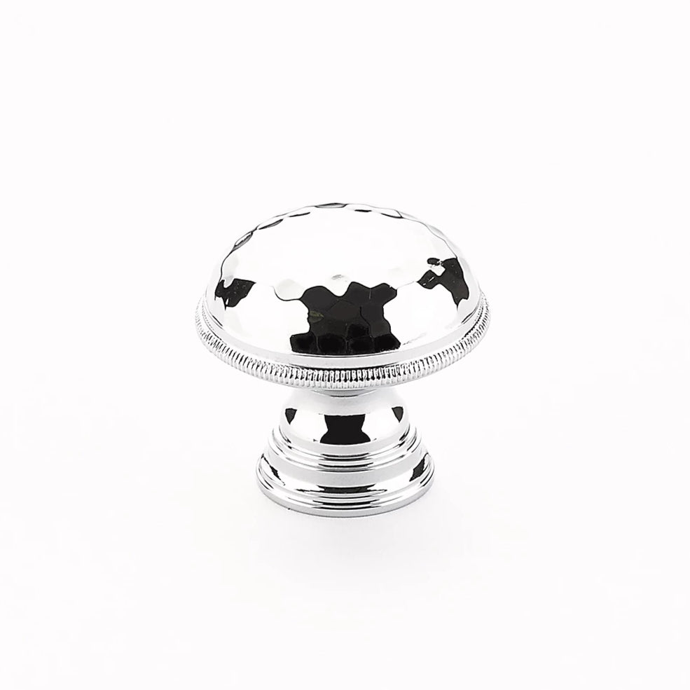 1 1/4 Inch Atherton Hammered Round Knob with Knurled Edges (Polished Chrome Finish) SCHAUB