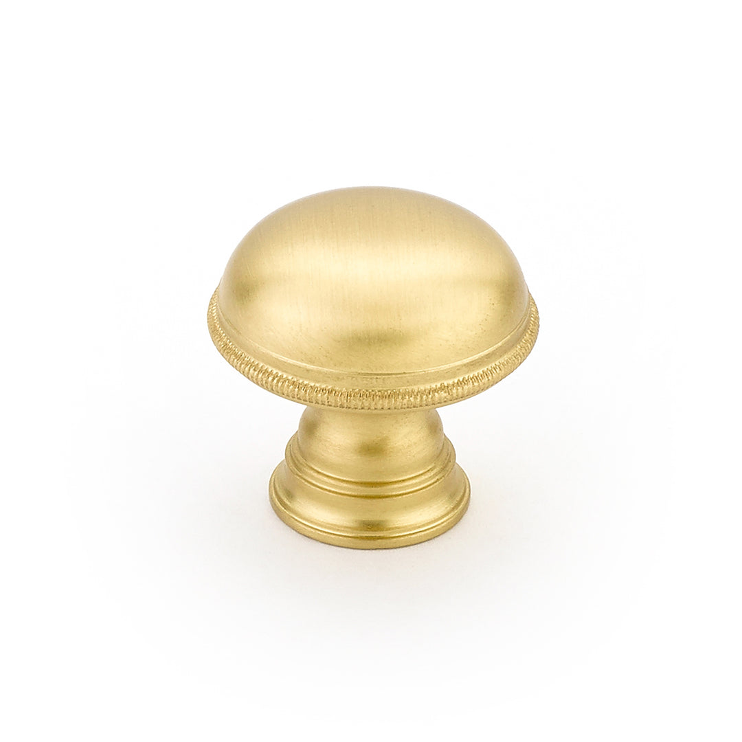 1 1/4 Inch Atherton Smooth Surface Knob with Knurled Edges (Satin Brass Finish) SCHAUB