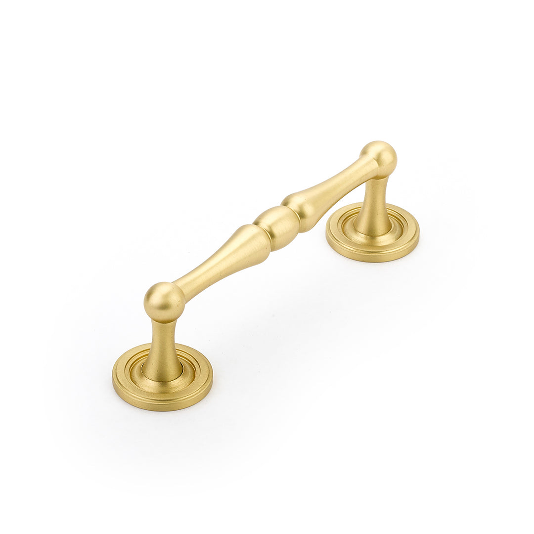 4 1/2 Inch (4 Inch c-c) Atherton Pull with Plain Footplates (Satin Brass Finish) SCHAUB