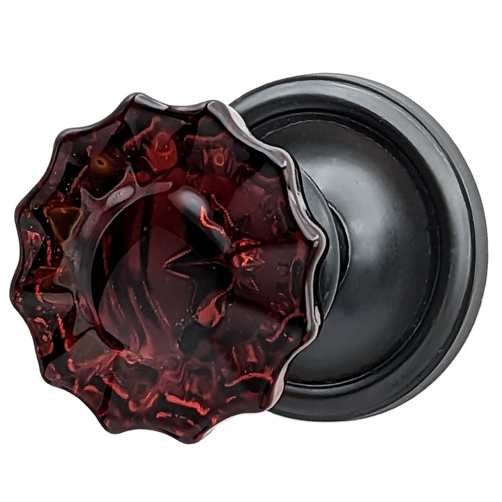 Amber Fluted Glass Door Knob with Traditional Rosette COPPER MOUNTAIN HARDWARE