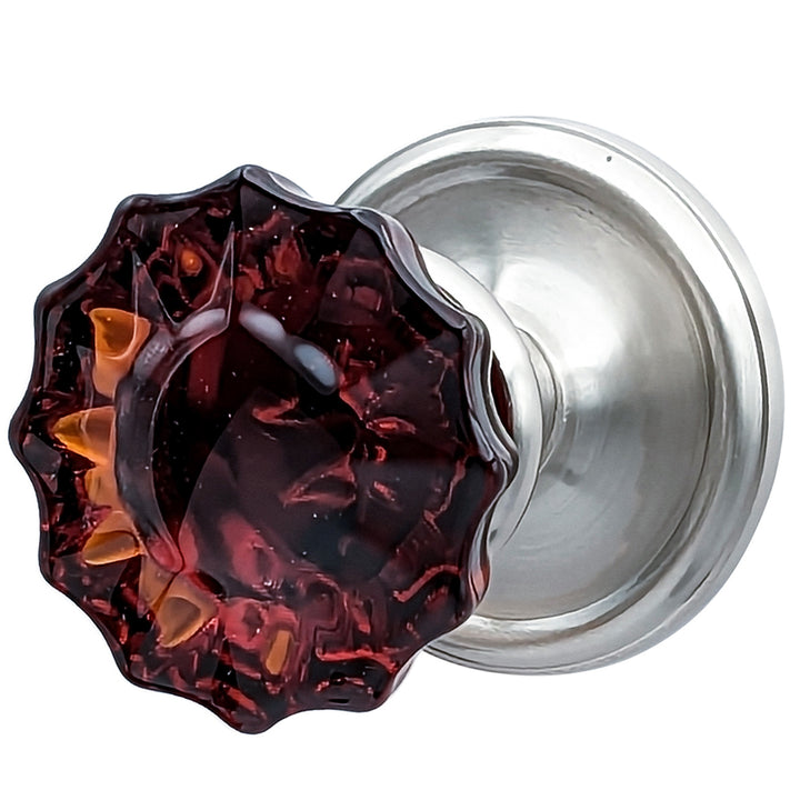 Amber Fluted Glass Door Knob with Traditional Rosette COPPER MOUNTAIN HARDWARE