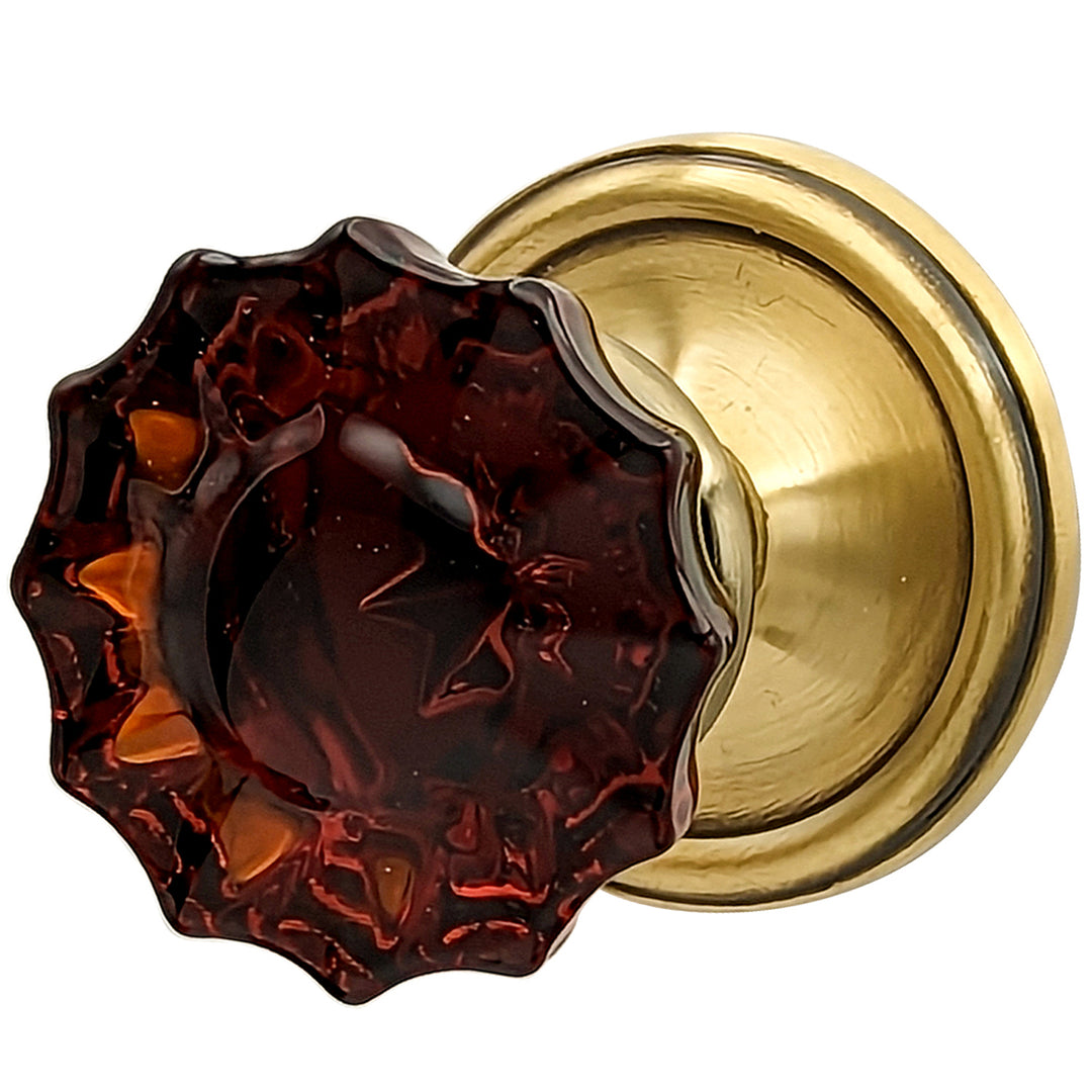 Amber Fluted Glass Door Knob with Traditional Rosette COPPER MOUNTAIN HARDWARE