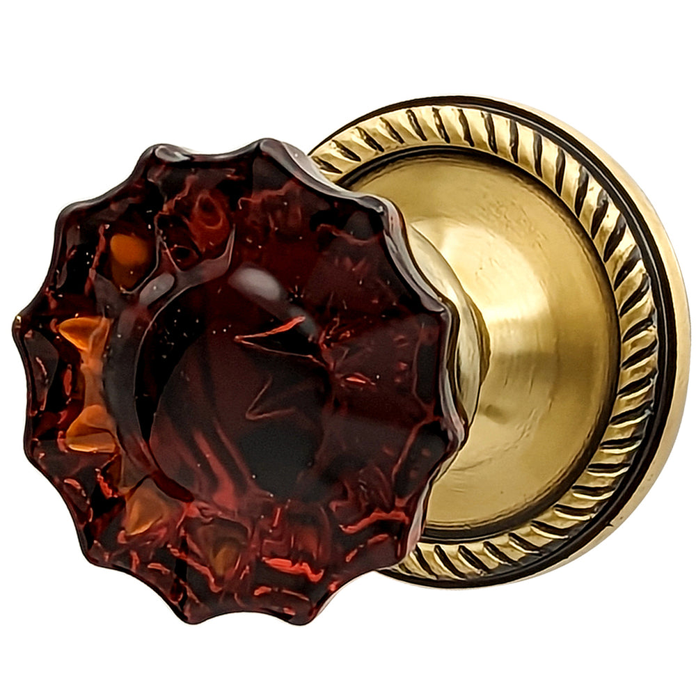 Amber Fluted Crystal Door Knob with Georgian Roped Rosette COPPER MOUNTAIN HARDWARE