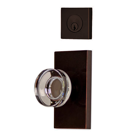 Modern Square Entryway Set with Crystal Disc Knob (Several Finishes Available) EMTEK